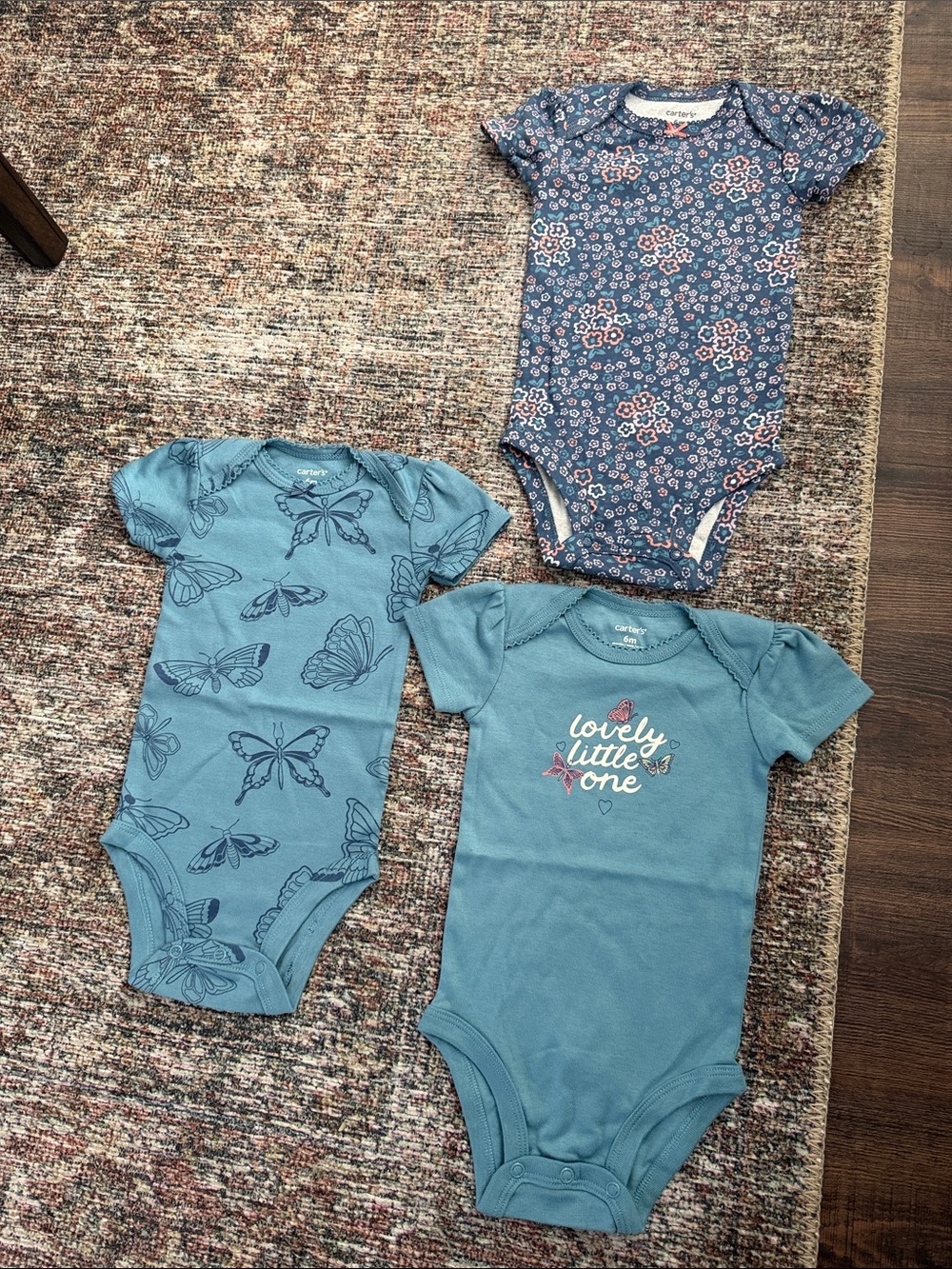 Carter's Blue & Teal Floral and Butterfly Girls' One-Piece Bodysuits (3-Pack)